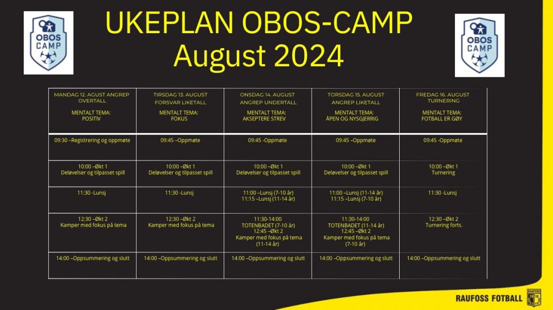 Ukeplan OBOS-Camp 12. - 16. august